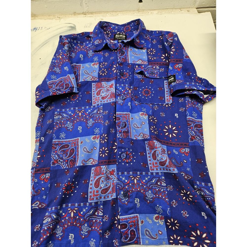 Dogg Supply by Snoop Dogg Shirt Med Blue Red Bandana Paisley Short Sleeve Casual